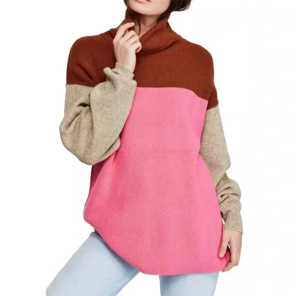 Free People Soft Structured Colorblock Turtleneck Sweater Size XS - Picture 4 of 11